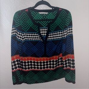 Trina Turk Multicolor Geometric Print Silk Blouse Size S